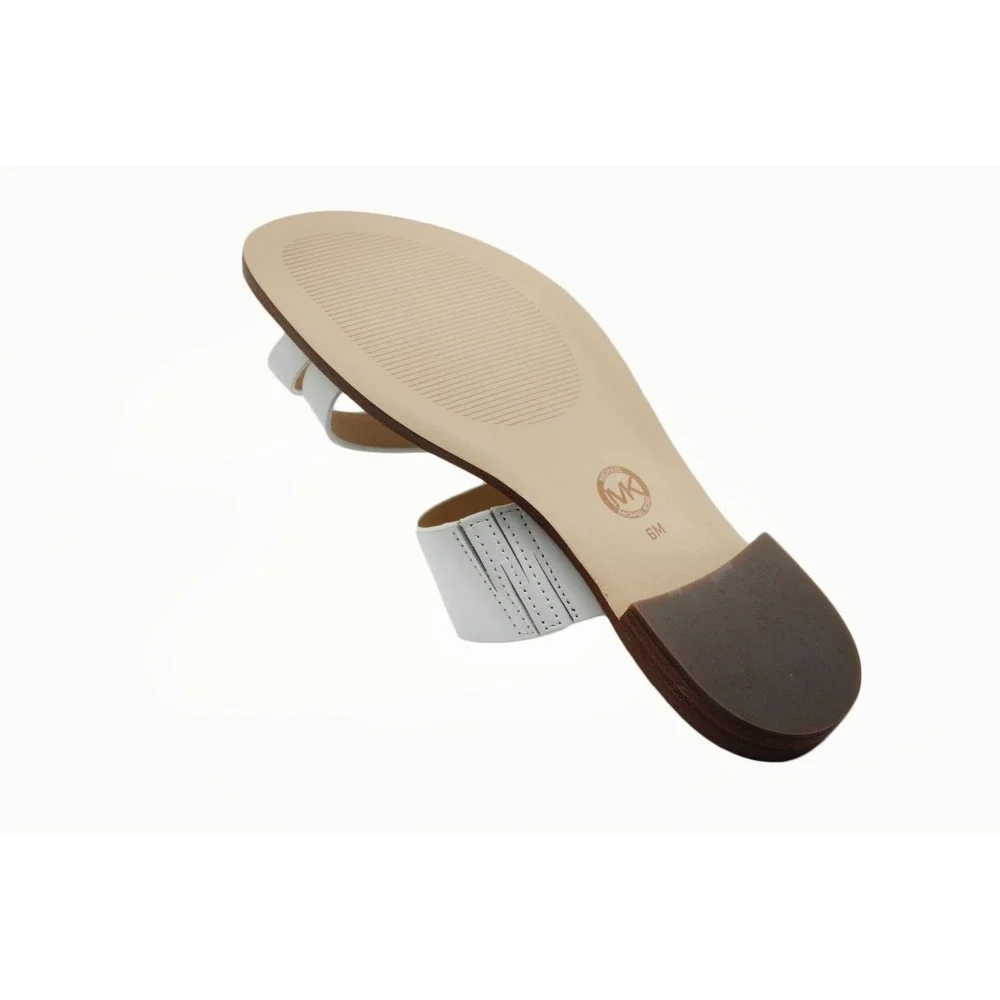 Michael Kors Womens Pratt White Leather Toe Ring Slide  Gold Bead Trim Size 6M